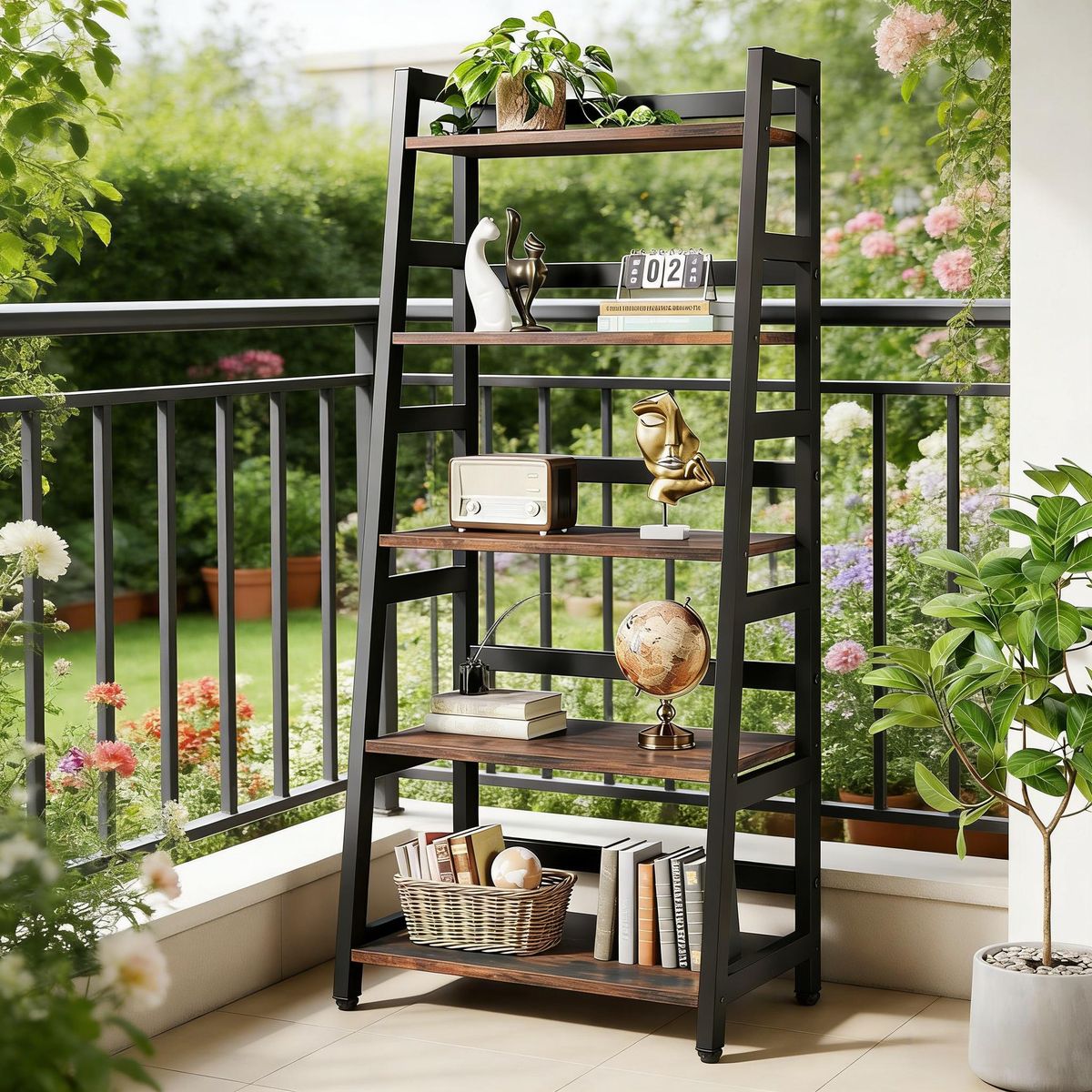5-Tier Bookshelf, Ladder Bookcase Etagere Storage Shelf_maomaolike.com