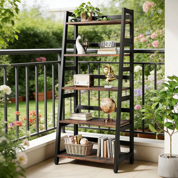5-Tier Bookshelf, Ladder Bookcase Etagere Storage Shelf_maomaolike.com