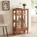 2 Doors Curio Cabinet With Tempered Glass Doors, Curio Cabinets With Mirrored Back Panel And Adjustable Shelves, Lighted Display Cabinet For Home, Office Light Bulb Included Cherry_maomaolike.com