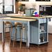 K&K 47 Inch Kitchen Island With Extendable Dining Table, Rubber Wood Veneer Kitchen Table With Internal Storage Rack, Power Outlet, Kitchen Island With Storage 2 Drawers 2 Cabinet,Grey Blue_maomaolike.com