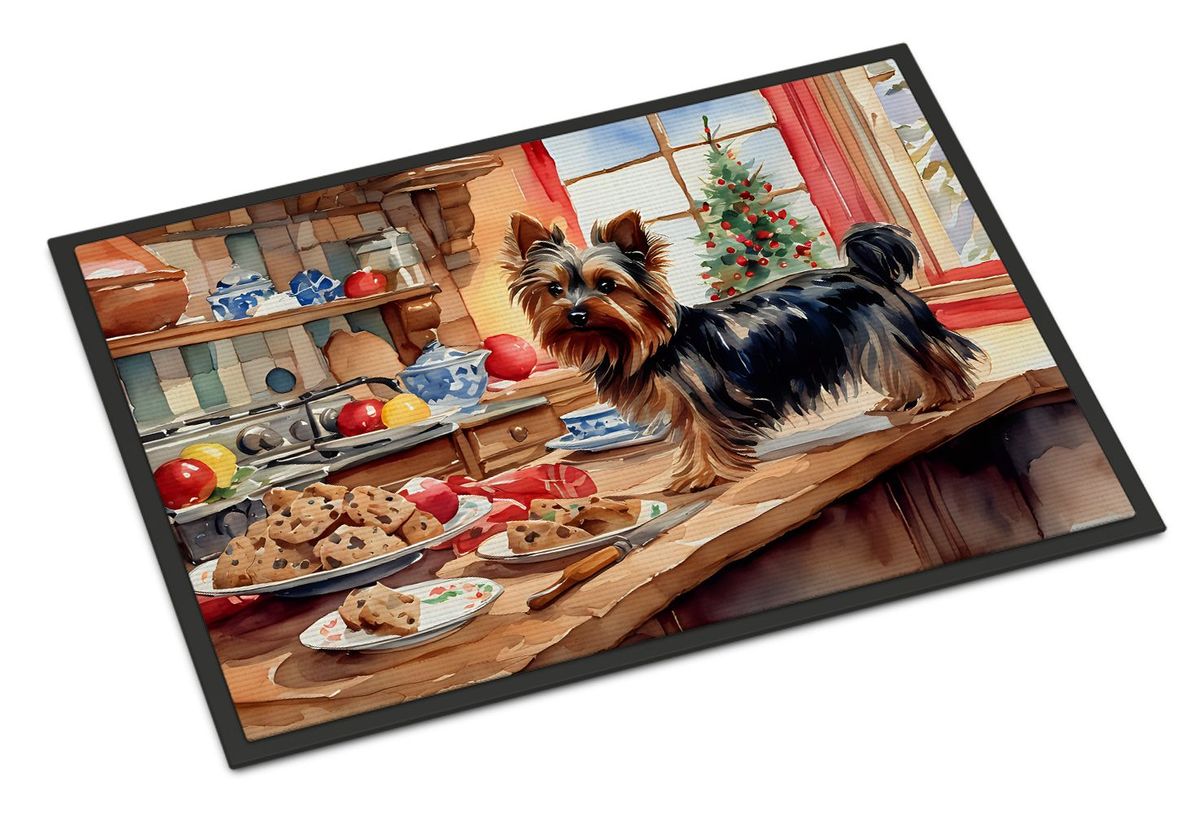 Yorkshire Terrier Yorkie Christmas Cookies Doormat Front Door Mat Indoor Outdoor Rugs For Entryway, Non Slip Washable Low Pile, 24H X 36W_maomaolike.com