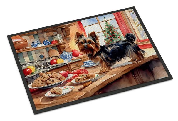 Yorkshire Terrier Yorkie Christmas Cookies Doormat Front Door Mat Indoor Outdoor Rugs For Entryway, Non Slip Washable Low Pile, 24H X 36W_maomaolike.com
