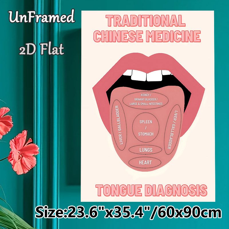 Traditional Chinese Medicine Tongue Diagnosis Painting Poster, Clear Illustrative Poster, Informative TCM Reference Ideal For Wellness Clinics, Study_maomaolike.com