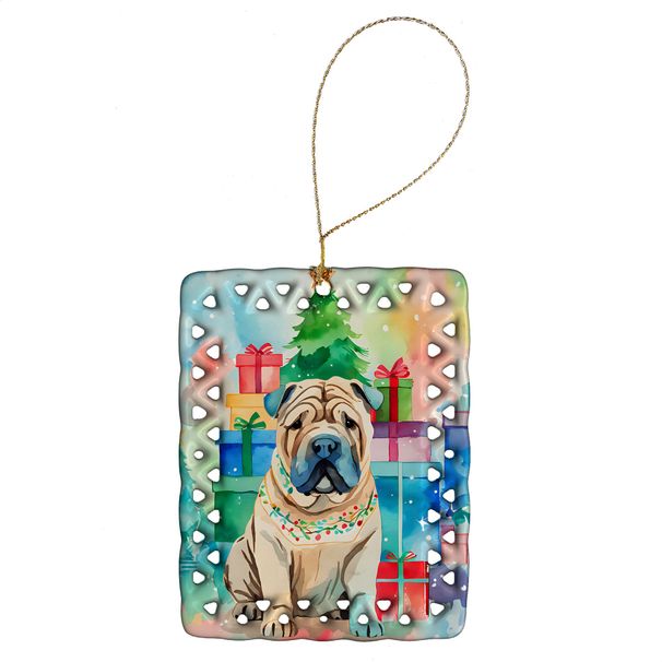 Shar Pei Christmas Porcelain Ornament Christmas Tree Hanging Decorations For Home Christmas Holiday, Rectangle, Gift, Multicolor_maomaolike.com