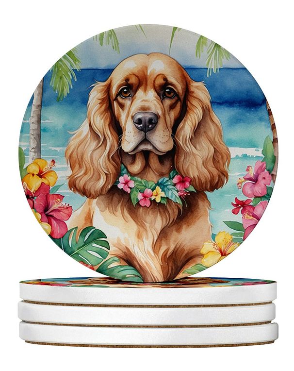 Cocker Spaniel Luau Large Sandstone Coasters Pack Of 4 Absorbent Round Coasters Decor Gifts For Men Or Women, 4 In, Multicolor_maomaolike.com