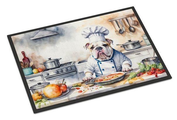 English Bulldog The Chef Doormat Front Door Mat Indoor Outdoor Rugs For Entryway, Non Slip Washable Low Pile, 24H X 36W_maomaolike.com
