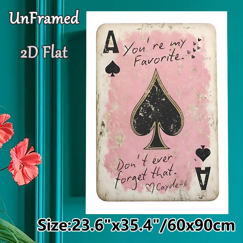 Ace Of Spades Themed Painting Poster, Vintage Distressed Pink Ace Of Spades With Heartfelt Quote Poster, Warm Sentimental Wall Decor Ideal For_maomaolike.com