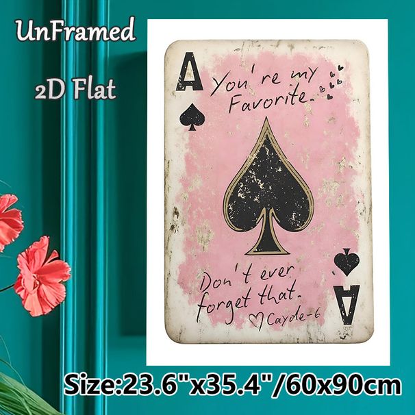 Ace Of Spades Themed Painting Poster, Vintage Distressed Pink Ace Of Spades With Heartfelt Quote Poster, Warm Sentimental Wall Decor Ideal For_maomaolike.com