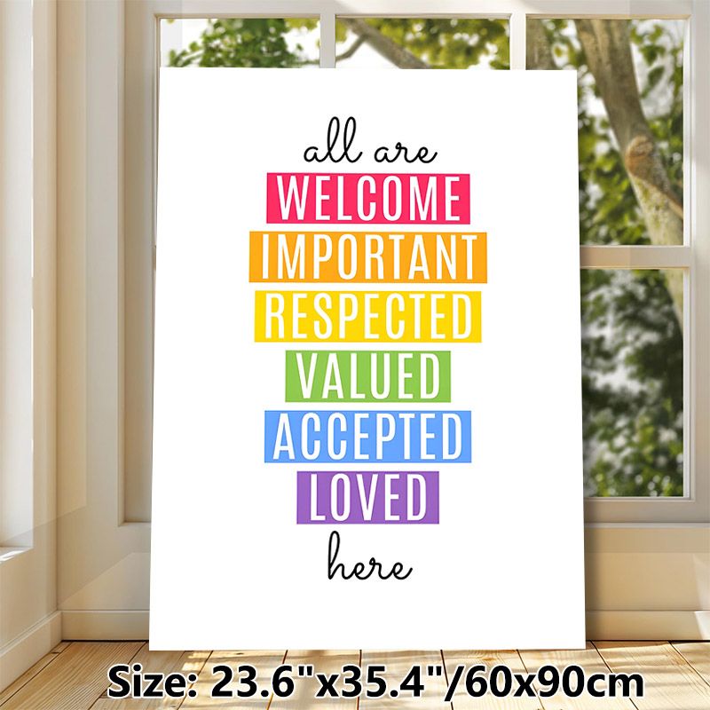 Welcoming Inclusive Slogan Painting Poster, Vibrant Color-block Typographic Poster, Warm Accepting Message, Ideal For Office, Living Room And Shared_maomaolike.com