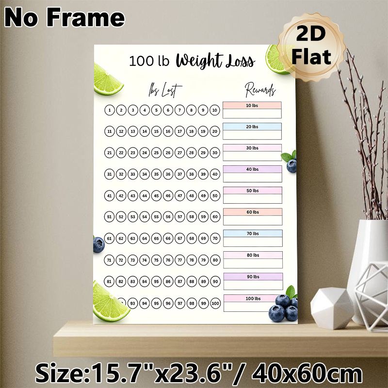 100lb Weight Loss Tracker Painting Poster, Fresh Fruit-accented Tidy Chart Poster, Functional Tool To Track Weight Loss Progress And Set Rewards_maomaolike.com