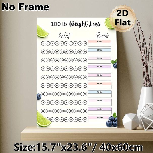 100lb Weight Loss Tracker Painting Poster, Fresh Fruit-accented Tidy Chart Poster, Functional Tool To Track Weight Loss Progress And Set Rewards_maomaolike.com