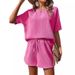 Holiday Daily Women's Simple Style Solid Color Polyester Jacquard Shorts Sets Shorts Sets_maomaolike.com