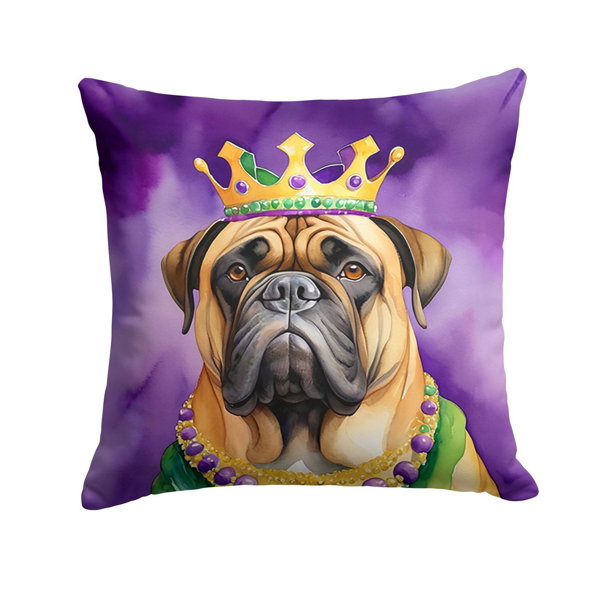 Bullmastiff King Of Mardi Gras Throw Pillow Machine Washable, Indoor Outdoor Decorative Pillow For Couch, Bed Or Patio, 18Hx18W_maomaolike.com