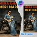 Bollywood Style Independent Woman Painting Poster, Vintage Stylish Poster, Woman In Denim Sari With Classic Motorcycle & Bold Typography_maomaolike.com