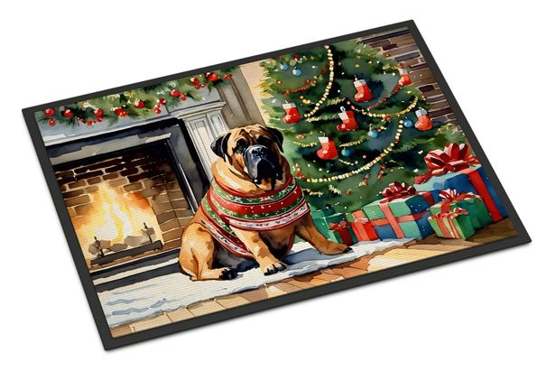Bullmastiff Cozy Christmas Doormat Front Door Mat Indoor Outdoor Rugs For Entryway, Non Slip Washable Low Pile, 24H X 36W_maomaolike.com