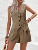 Women's Clothing new elegant commuter V neck button decoration vest shorts short two piece suit _maomaolike.com