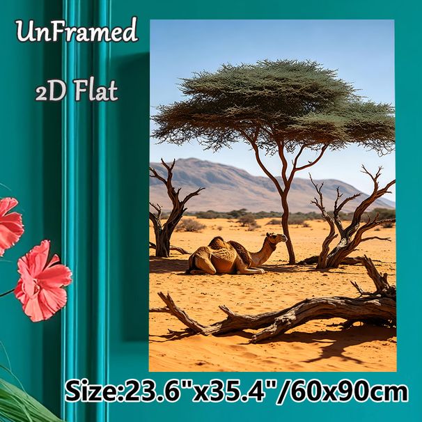 Desert Camel Painting Poster, Serene Realistic Desert Landscape Poster, Natural Wilderness Scene Ideal For Living Room And Office Wall Decor_maomaolike.com