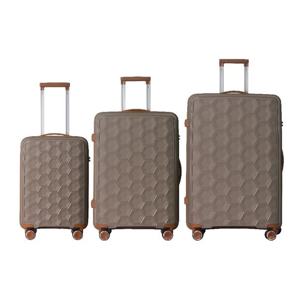 3-Piece Luggage Set Travel Lightweight Suitcases With Rolling Wheels, TSA Lock & Moulded Corner, Carry On Luggages For Business, Trip, (20"/24"/28"), Brown_maomaolike.com