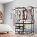 Clothing Rack Clothes Rack, 66'' Multifunctional Garment Rack For Hanging Clothes, 4 Tiers Portable Closet Rack With 4 Hooks & 2 Hanging Rods, Coated Metal Freestanding Closet Wardrobe System, Black_maomaolike.com