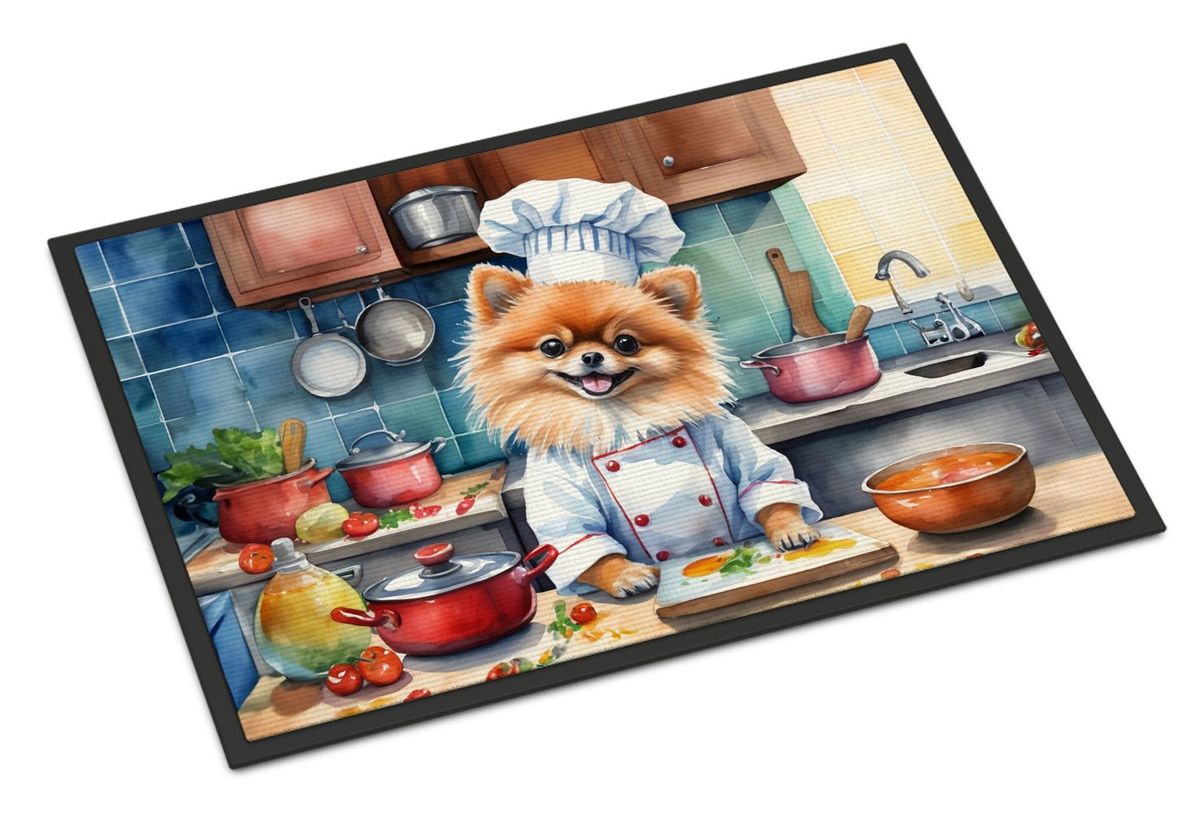 Pomeranian The Chef Doormat Front Door Mat Indoor Outdoor Rugs For Entryway, Non Slip Washable Low Pile, 24H X 36W_maomaolike.com