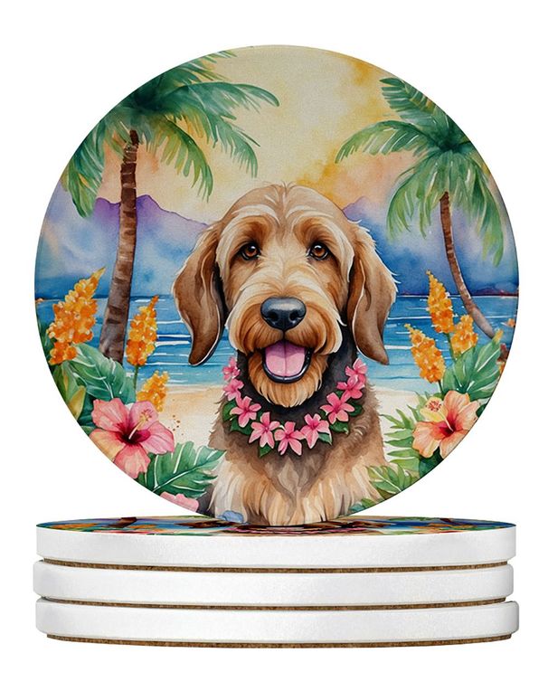 Otterhound Luau Large Sandstone Coasters Pack Of 4 Absorbent Round Coasters Decor Gifts For Men Or Women, 4 In, Multicolor_maomaolike.com