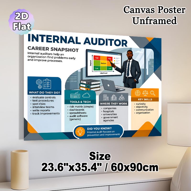 Internal Auditor Career Snapshot Painting Poster, Informative Modern Infographic Poster, Clearly Outlines Auditor Roles, Skills & Work Settings_maomaolike.com