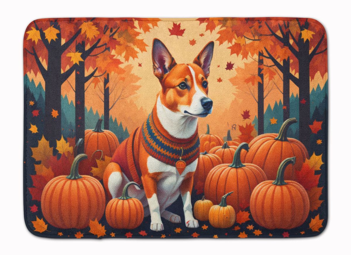 Red Basenji Fall Memory Foam Kitchen Mat Machine Washable Anti-Fatigue Mat Cushion Comfort Bath Mat Or Kitchen Rug_maomaolike.com