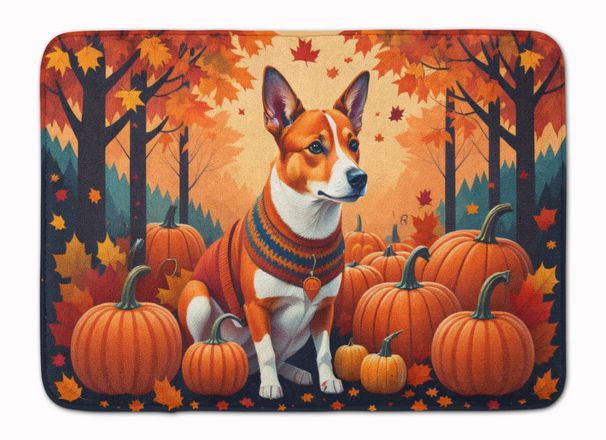 Red Basenji Fall Memory Foam Kitchen Mat Machine Washable Anti-Fatigue Mat Cushion Comfort Bath Mat Or Kitchen Rug_maomaolike.com