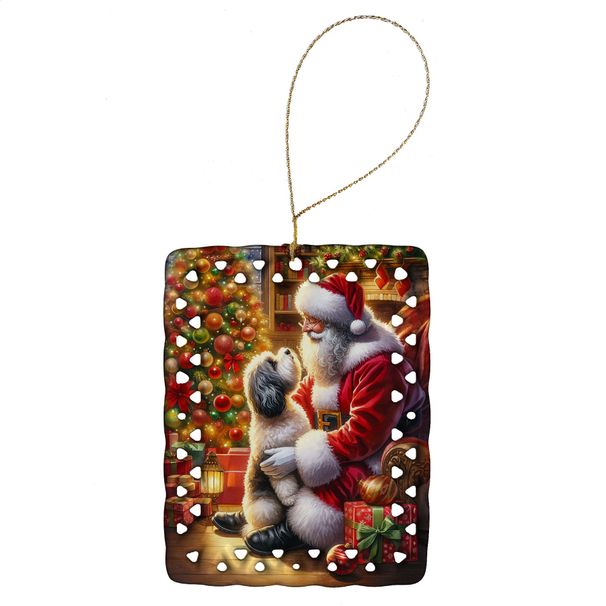 Havanese And Santa Claus Porcelain Ornament Christmas Tree Hanging Decorations For Home Christmas Holiday, Rectangle, Gift, Multicolor_maomaolike.com