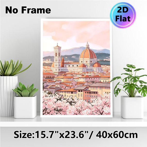Florence Historic Cityscape Painting Poster, Soft-toned Pastel Illustrated Scenic Poster, Delicate Floral & Iconic Architecture Decor Ideal For Living_maomaolike.com