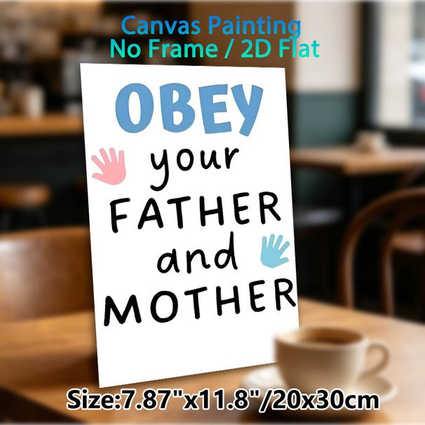 Family Respect Quote Painting Poster, Cute Hand-drawn Style With Pink & Blue Hand Prints Poster, Warm Reminder Of Honoring Parents, Suitable For Home_maomaolike.com