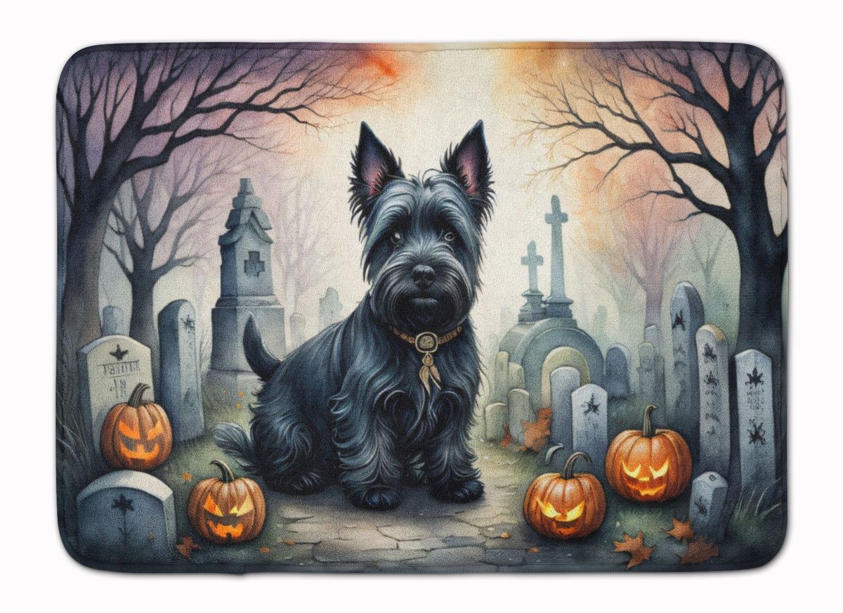 Scottish Terrier Spooky Halloween Memory Foam Kitchen Mat Machine Washable Anti-Fatigue Mat Cushion Comfort Bath Mat Or Kitchen Rug_maomaolike.com