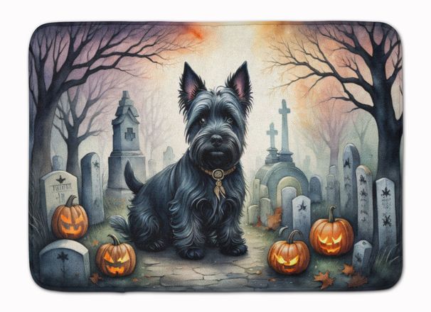 Scottish Terrier Spooky Halloween Memory Foam Kitchen Mat Machine Washable Anti-Fatigue Mat Cushion Comfort Bath Mat Or Kitchen Rug_maomaolike.com