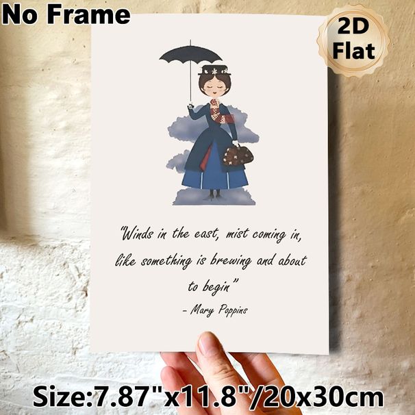 Mary Poppins Quote Painting Poster, Whimsical Watercolor-style Figure With Umbrella And Inspirational Quote Poster, Charming Nostalgic Decor Piece For_maomaolike.com