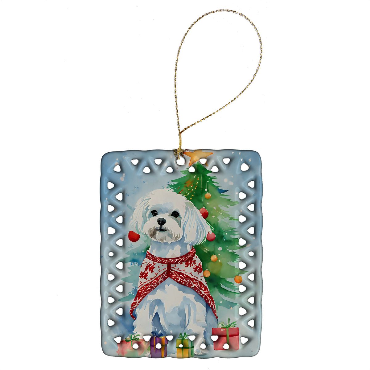 Maltese Christmas Porcelain Ornament Christmas Tree Hanging Decorations For Home Christmas Holiday, Rectangle, Gift, Multicolor_maomaolike.com