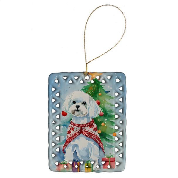 Maltese Christmas Porcelain Ornament Christmas Tree Hanging Decorations For Home Christmas Holiday, Rectangle, Gift, Multicolor_maomaolike.com
