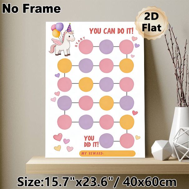 Unicorn Themed Reward Chart Painting Poster, Pastel-colored Cute Cartoon Unicorn With Balloons Poster, Motivational Progress-tracking Design To_maomaolike.com