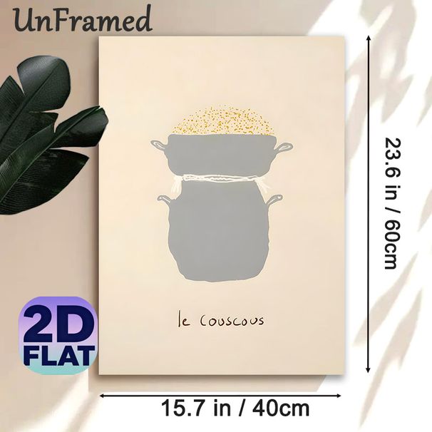 Couscous Cooking Pot Painting Poster, Minimalist Soft-toned Hand-drawn Pot With Couscous Grains Poster, Simple Culinary-themed Decor For Kitchen_maomaolike.com