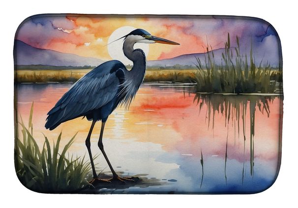 Blue Heron Setting Sun Dish Drying Mat Absorbent Dish Drying Mat Pad For Kitchen Counter Dish Drainer Mat For Countertop, 14 X 21", Multicolor_maomaolike.com