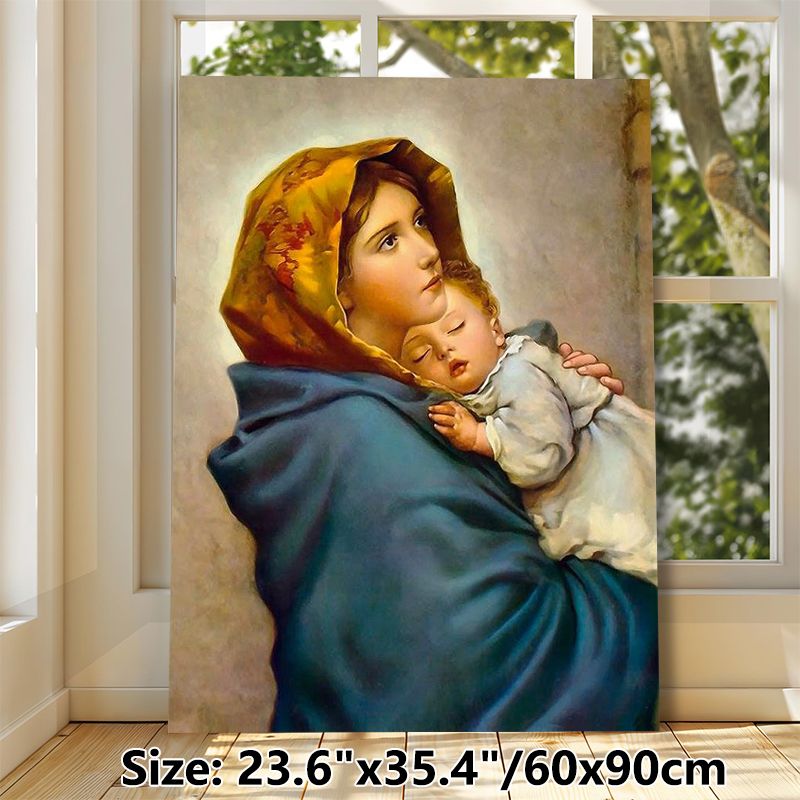 Virgin Mary With Infant Jesus Painting Poster, Warm-toned Traditional Religious Art Poster, Serene Gentle Depiction, Ideal For Home And Prayer Room_maomaolike.com