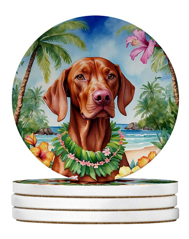 Vizsla Luau Large Sandstone Coasters Pack Of 4 Absorbent Round Coasters Decor Gifts For Men Or Women, 4 In, Multicolor_maomaolike.com