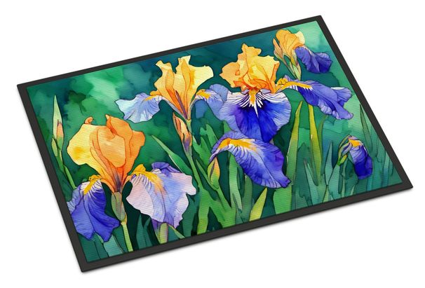 Tennessee Iris In Watercolor Doormat Front Door Mat Indoor Outdoor Rugs For Entryway, Non Slip Washable Low Pile, 24H X 36W_maomaolike.com