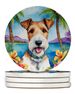 Fox Terrier Luau Large Sandstone Coasters Pack Of 4 Absorbent Round Coasters Decor Gifts For Men Or Women, 4 In, Multicolor_maomaolike.com