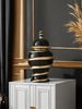 1pc Gold Stripe Decorative Ceramic Vase With Lid Light Luxury High-end Design Can Hold Water Flower Arrangement Vase Ornament Decorative Vase_maomaolike.com