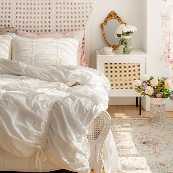 Wholesale Korean Style Princess Pure Washed Four-Piece Full Cotton Bow Tie Pleated Bed Skirt 4-Piece Set_maomaolike.com