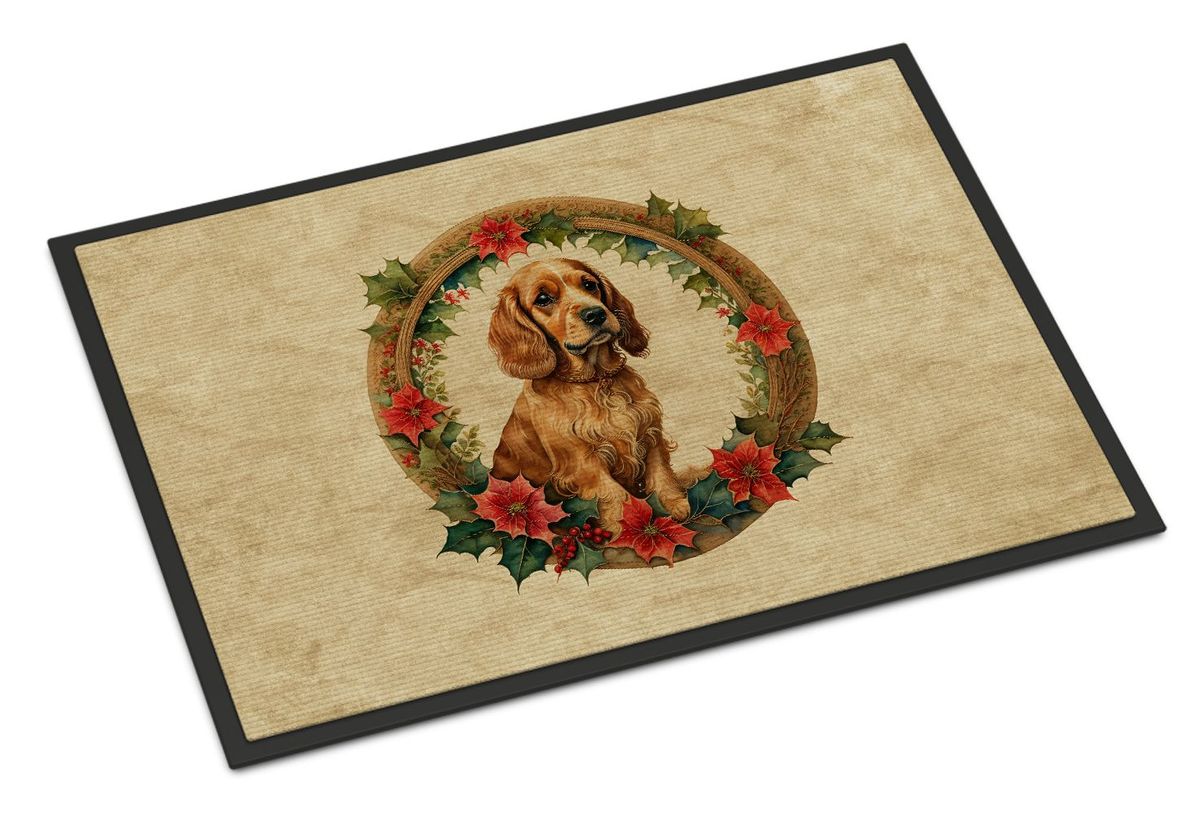 Cocker Spaniel Christmas Flowers Doormat Front Door Mat Indoor Outdoor Rugs For Entryway, Non Slip Washable Low Pile, 24H X 36W_maomaolike.com