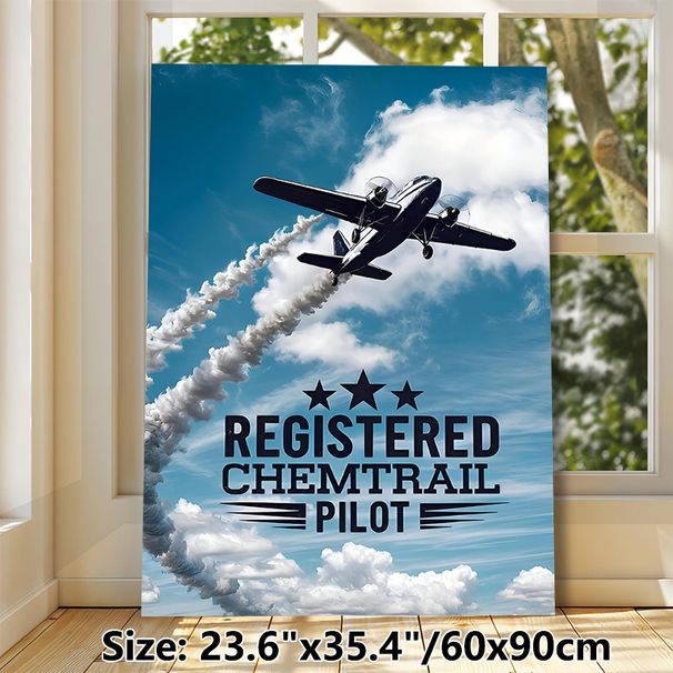 Chemtrail Pilot Aircraft Painting Poster, Retro Twin-engine Plane With Smoke Trails In Blue Sky Poster, Stylish Aviation-themed Decor Ideal For Home_maomaolike.com