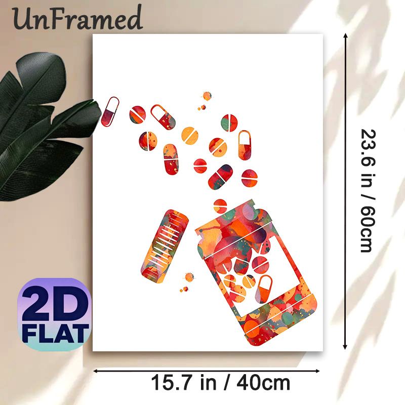 Medical Pills & Bottle Painting Poster, Vibrant Watercolor Medical Themed Poster, Artistic Healthcare-inspired Decor Ideal For Clinic, Medical Office_maomaolike.com