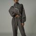 Women's Clothing fashion autumn and winter style zipper half open collar long sleeve jacket sweatpants two-piece suit_maomaolike.com
