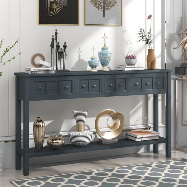Rustic Entryway Console Table,60" Long Sofa Table With Two Different Size Drawers And Bottom Shelf For Storage_maomaolike.com